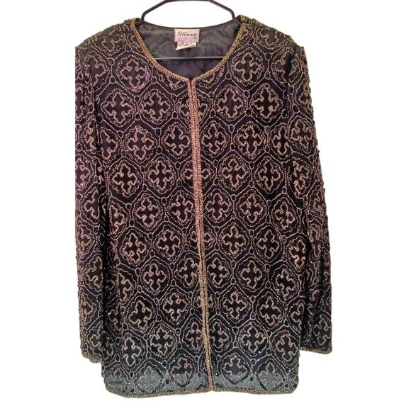 Stenay Jackets & Blazers - Vintage Stenay Black & Gold Silk Beaded Blazer Jacket | Women's Size Large Glam